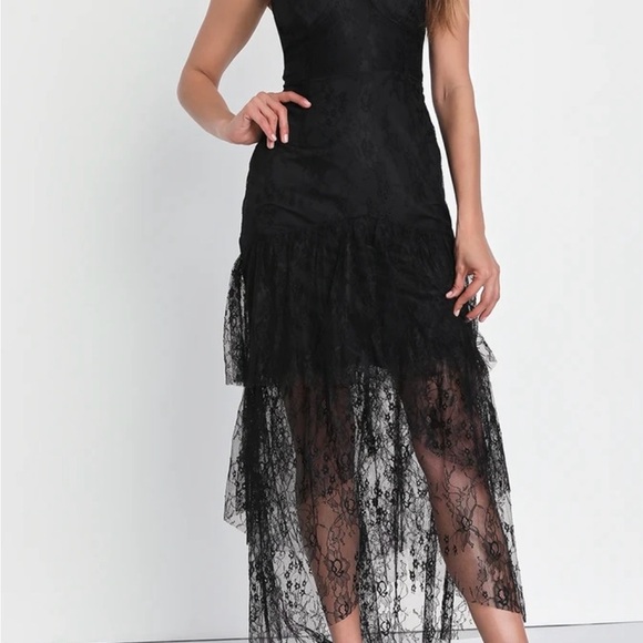 Lulu's NWT High Low Dress Tiered Black Dress Size Medium - Picture 3 of 13